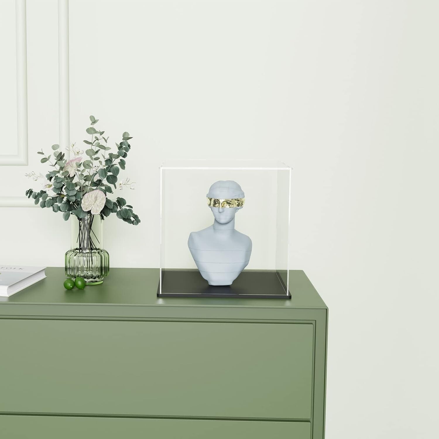 12 Inch Clear Acrylic Display Case with Matte Black Stand for Collectibles