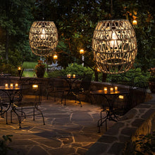 Load image into Gallery viewer, Charming Outdoor Solar Lantern - Woven Bamboo for Garden and Patio Lighting