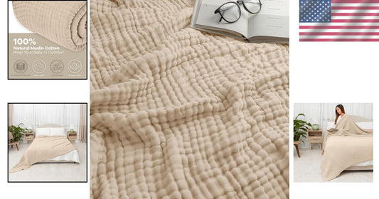 Breathable King Muslin Blanket 108" x 90" - Lightweight Comfort for Adults