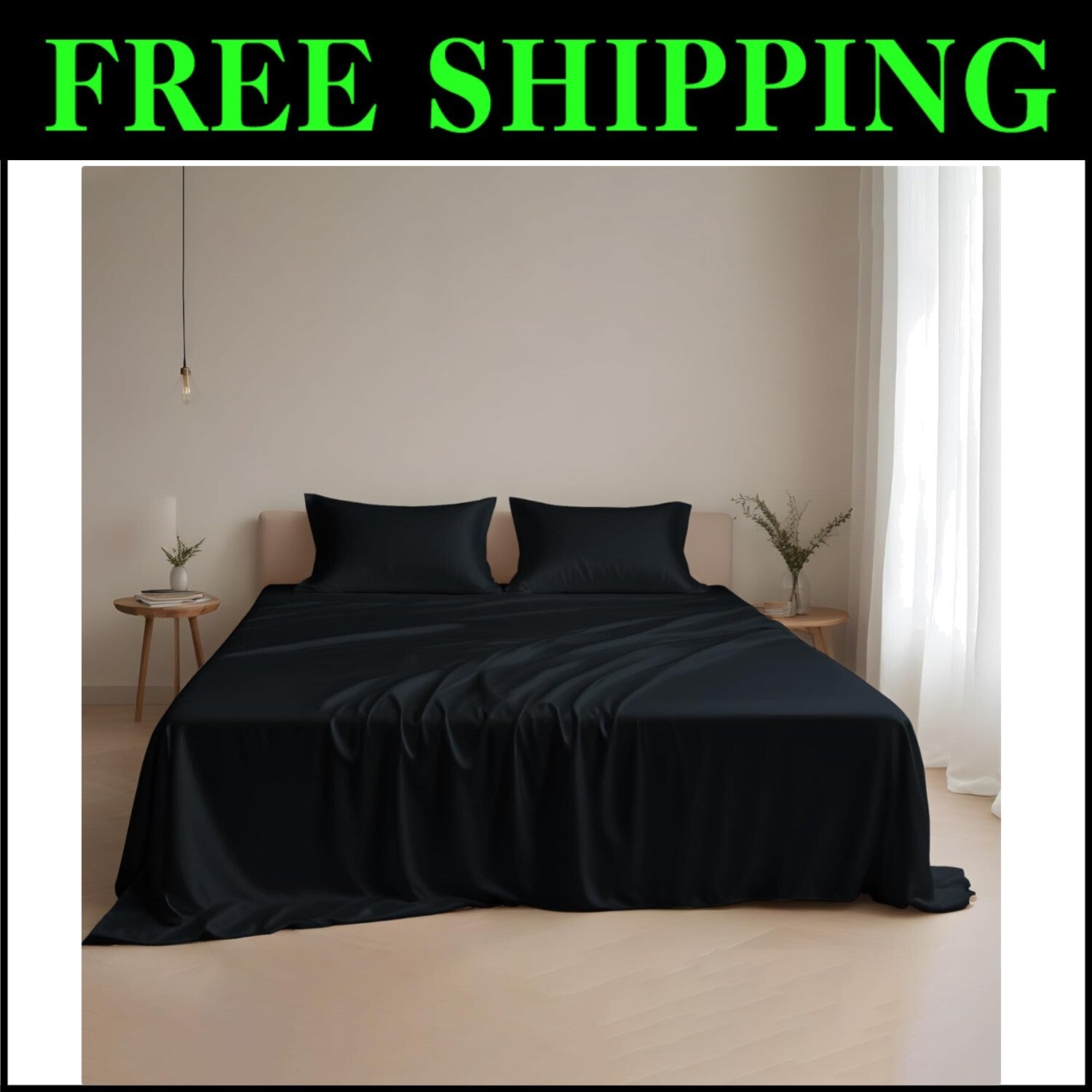 Black Tencel Lyocell Sheet Set - Queen Size, Deep Pocket, Luxurious Comfort