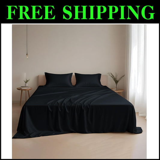 Black Tencel Lyocell Sheet Set - Queen Size, Deep Pocket, Luxurious Comfort