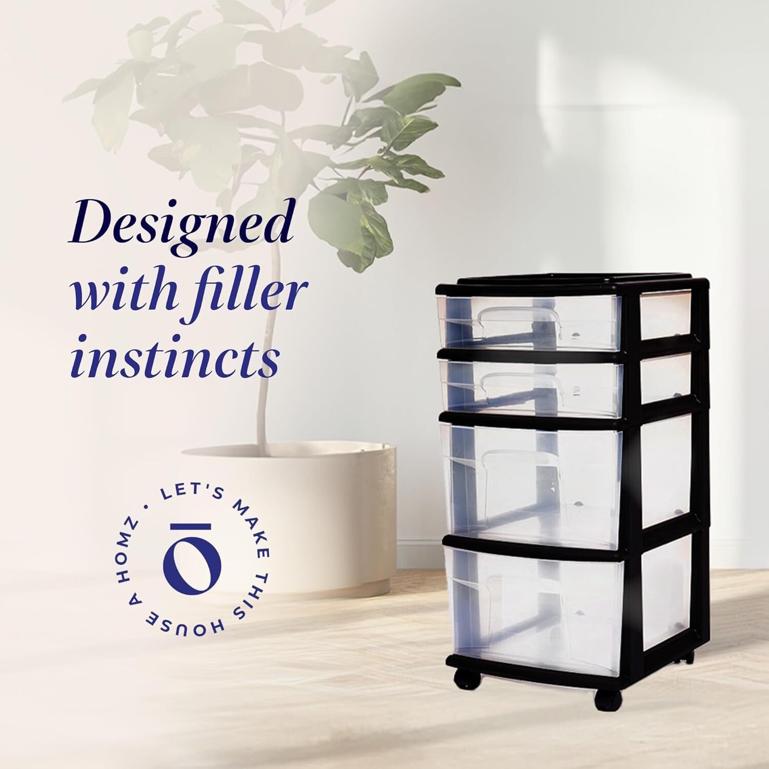 Compact 4-Drawer Plastic Storage Cart with Black Frame - No Assembly Needed