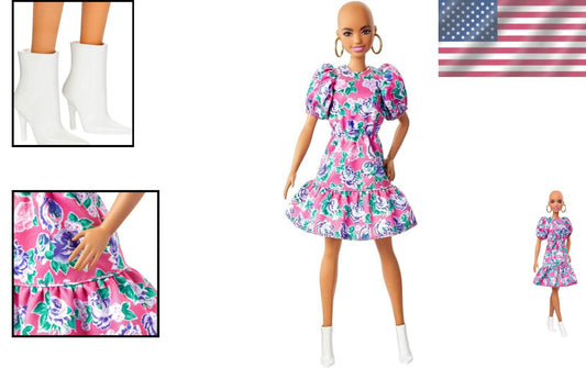 Collectible Fashionistas Doll - No Hair, Floral Dress & White Booties for Kids