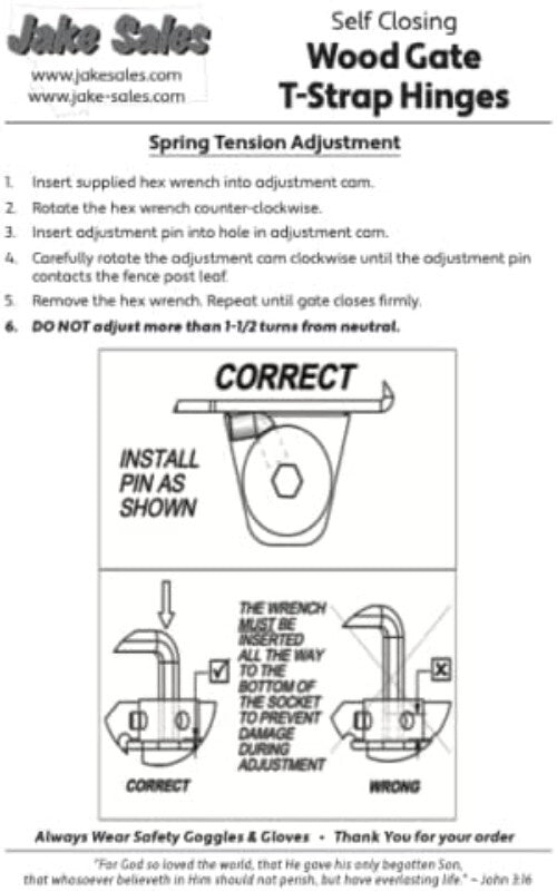 Durable 8" Black T-Gate Hinge Kit with Self-Closing Feature - Surface Mount