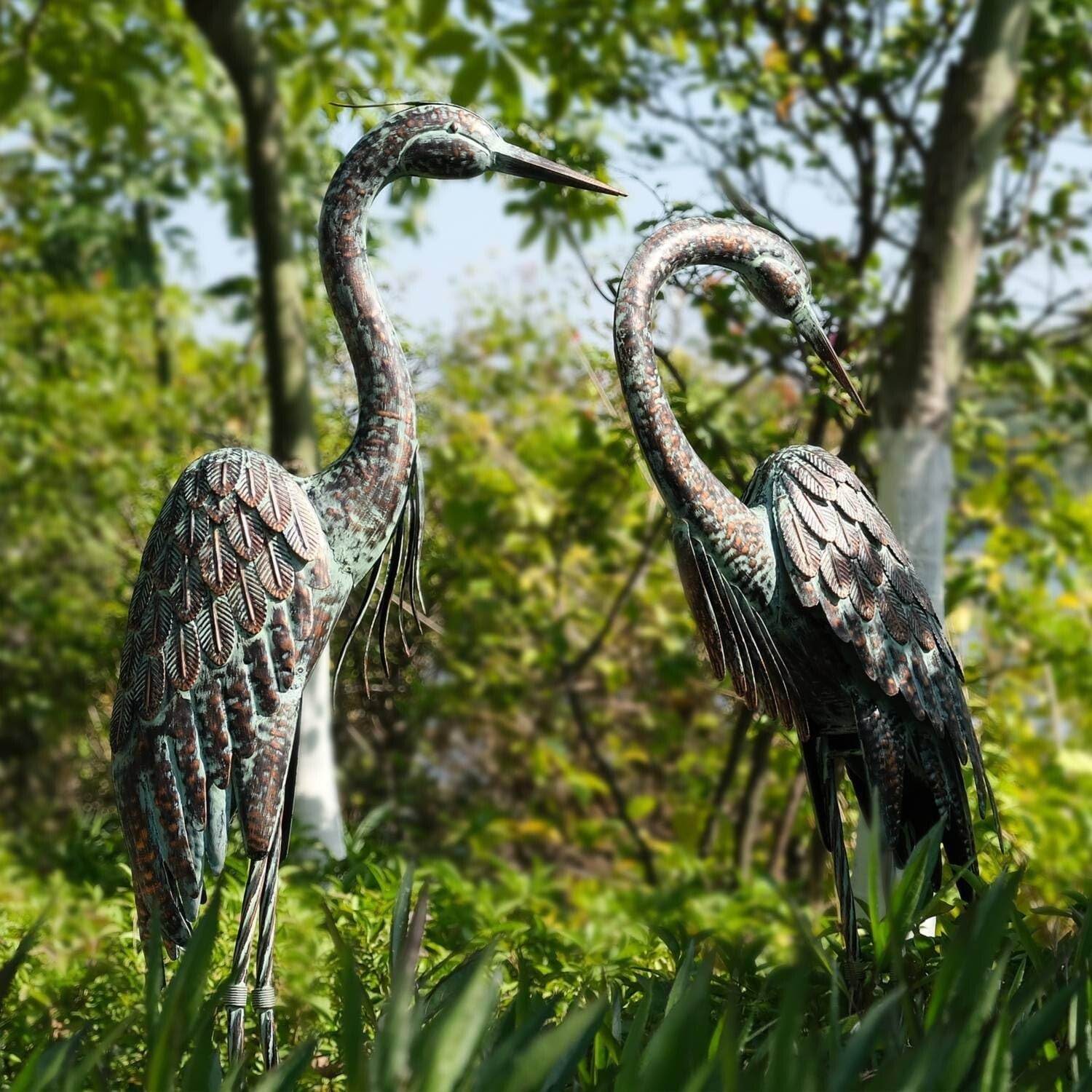 Large Standing Crane Statues - Beautiful Bird Yard Art for Garden Display