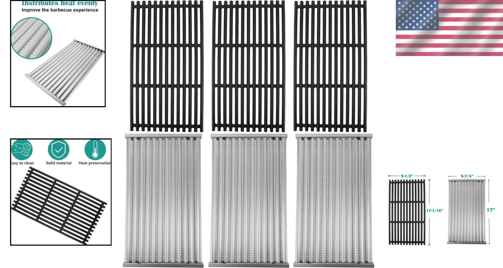 Replacement Grill Parts Set with Cast Iron Grates for Charbroil Infrared Grills