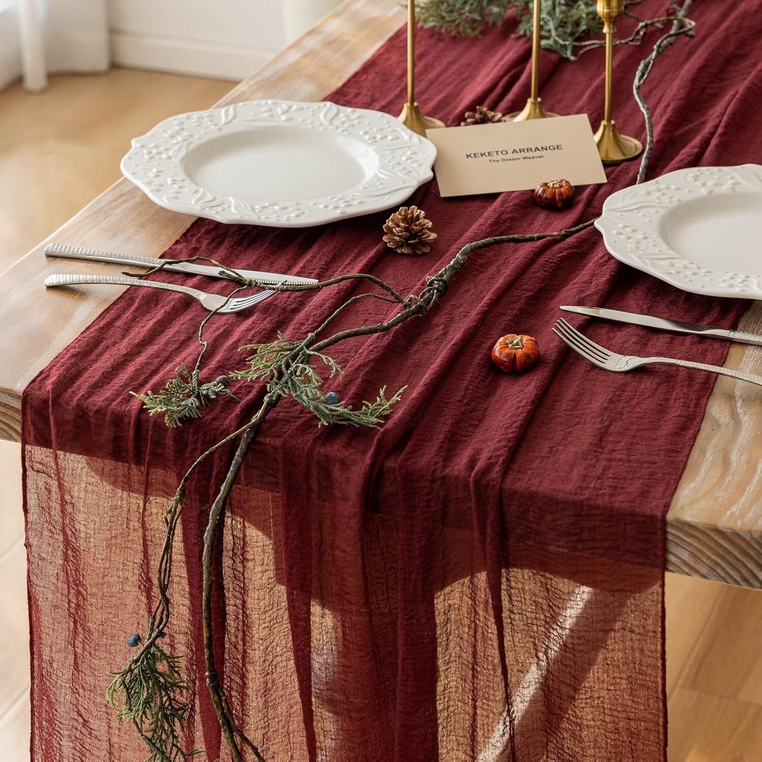 Elegant Burgundy 35x120 Inch Cheesecloth Table Runner Set - Perfect for Parties