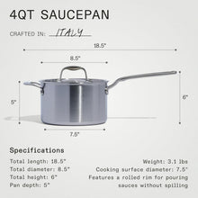Load image into Gallery viewer, 4 Quart Stainless Steel Saucepan - Induction Compatible &amp; Professional Quality