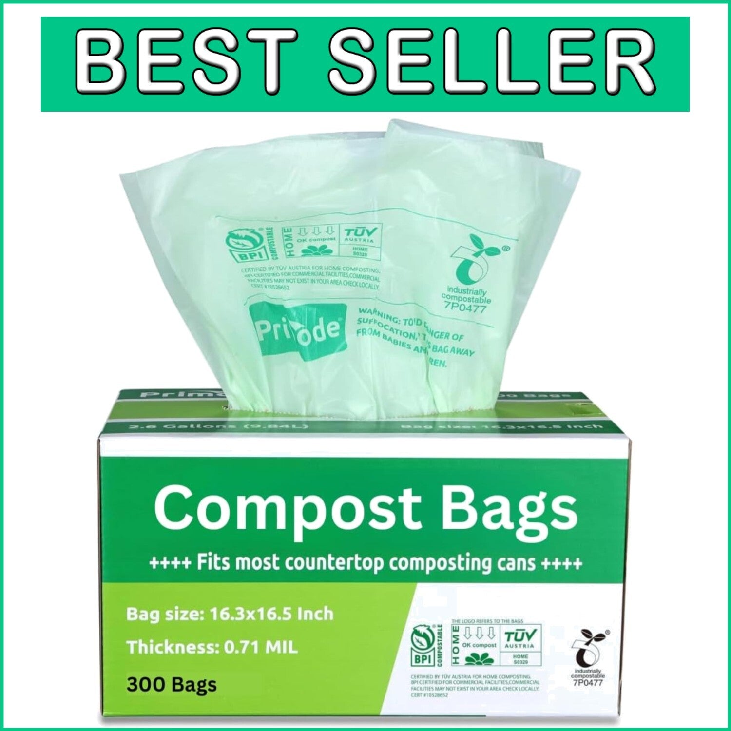 Eco-Friendly 3 Gallon Compost Bags - 300 Count, ASTM Certified for Safety