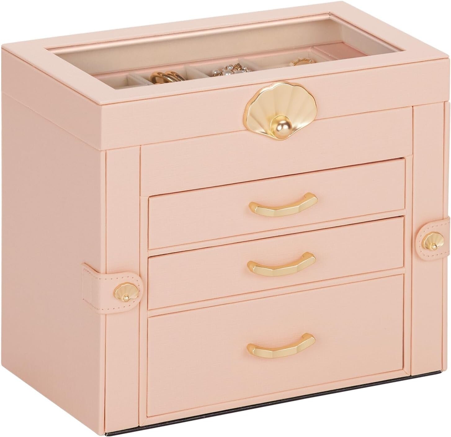 Elegant 3-Drawer Jewelry Holder in Peach Pink – Perfect Gift for All Occasions