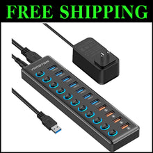 Load image into Gallery viewer, Powered 11-Port USB Hub 3.0 Splitter with Smart Charging &amp; Individual Switches