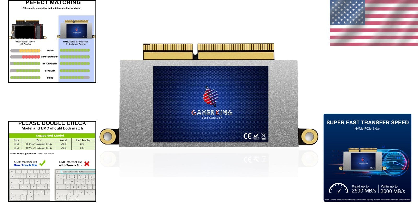 Internal 1TB Solid State Drive for MacBook Pro A1708 - 5-Year Warranty Included