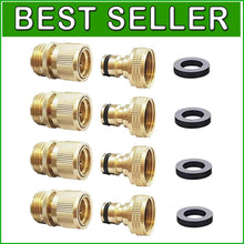 Load image into Gallery viewer, Quick Connect Brass Garden Hose Fittings - 4 Female &amp; 4 Male Adapters Included