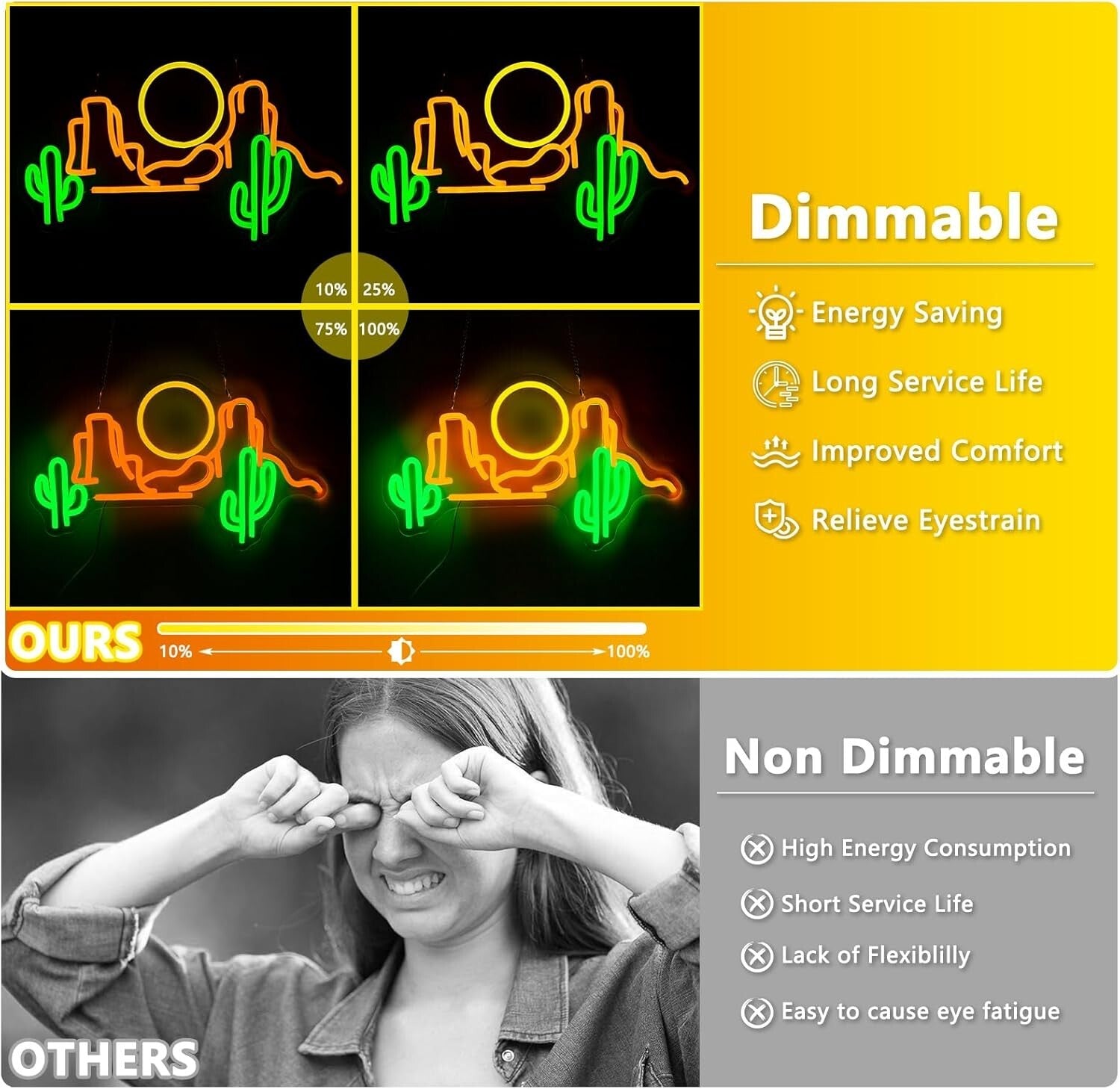 Dimmable Neon Cactus Mountain LED Sign for Unique Wall Decor | 9.92'' x 16.54''