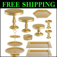 Load image into Gallery viewer, Versatile Gold Metal Dessert Towers - 10-In-1 Cake Stand Set for Celebrations