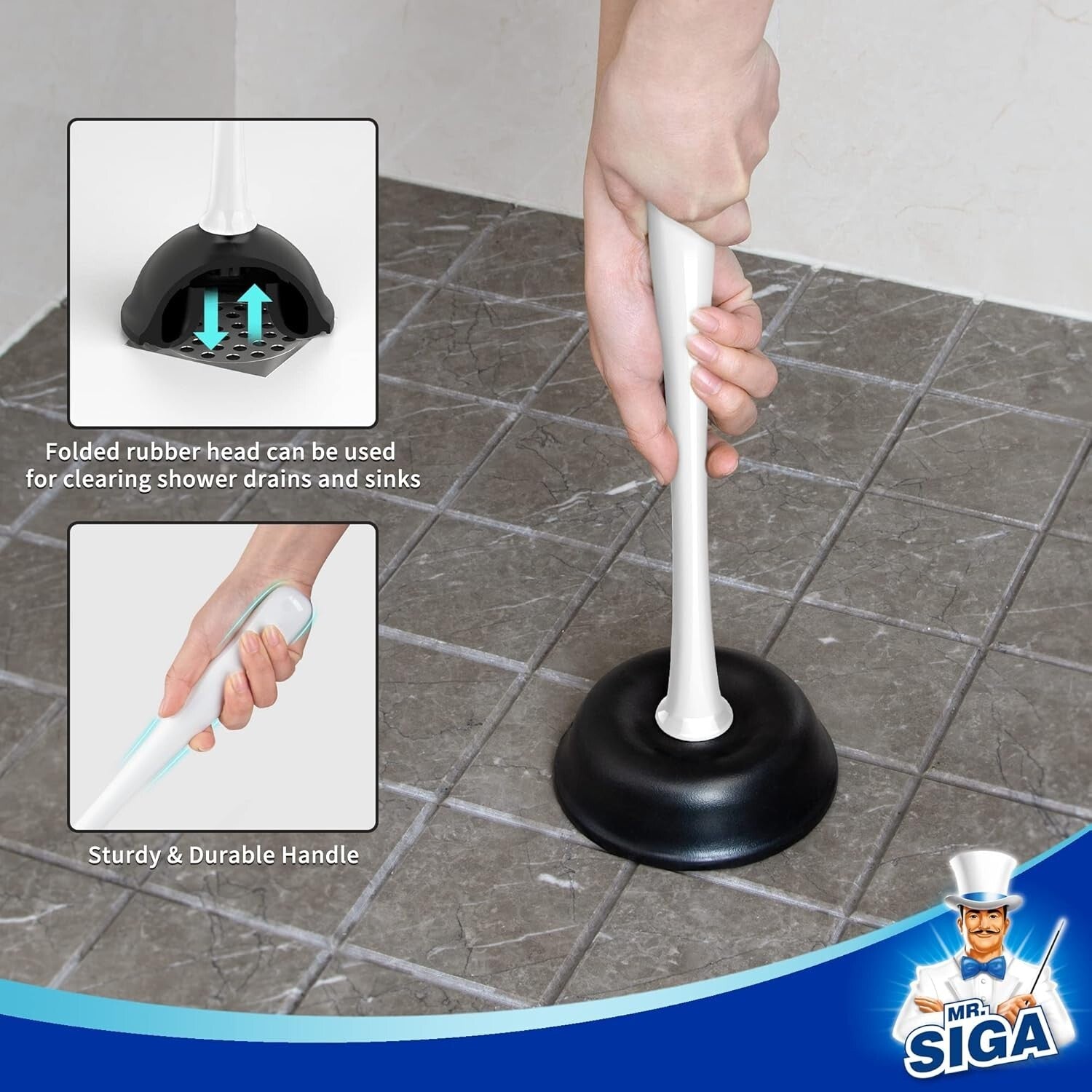 Compact White Toilet Cleaner Set with Plunger, Brush, and Storage Holder