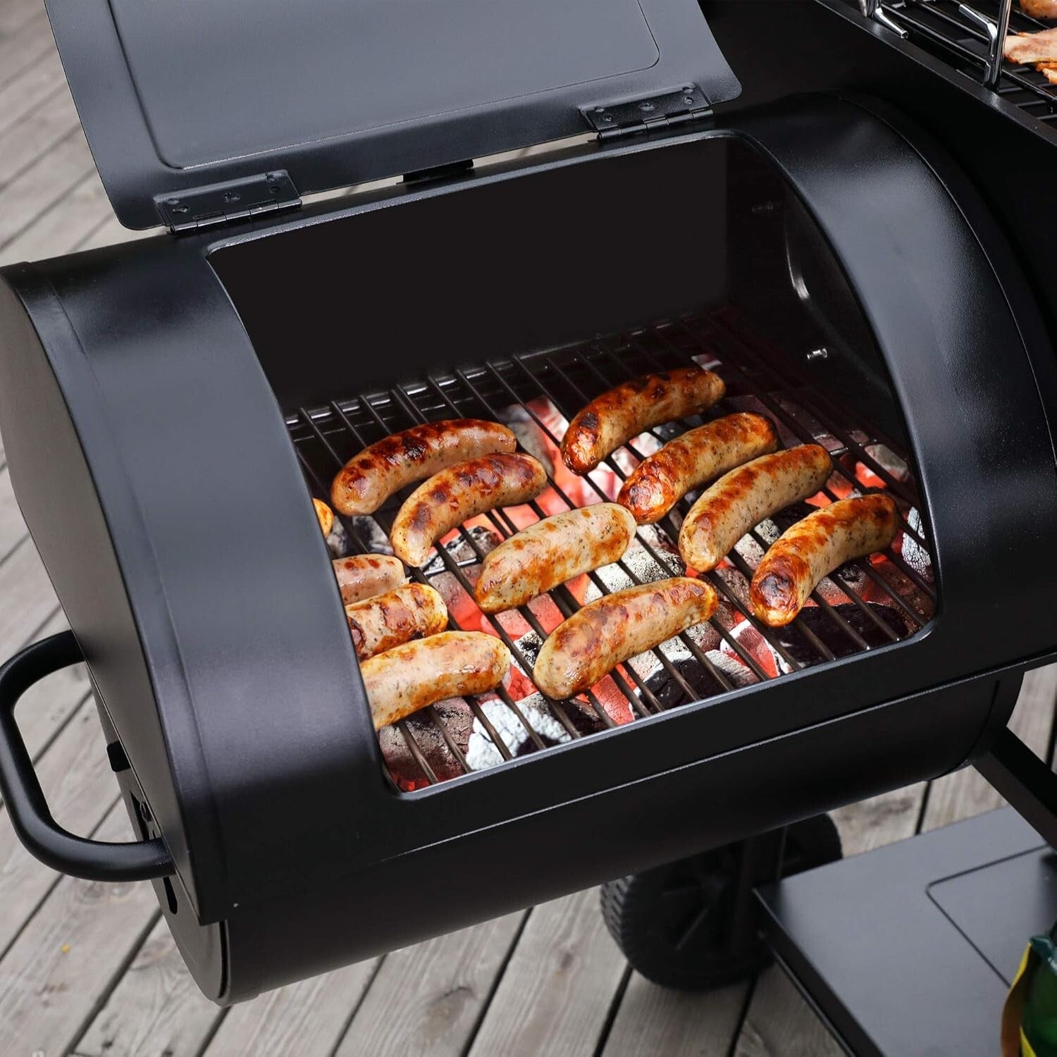 Durable Barrel Charcoal Grill with Side Smoker - 1200 Sq. in. Cooking Space
