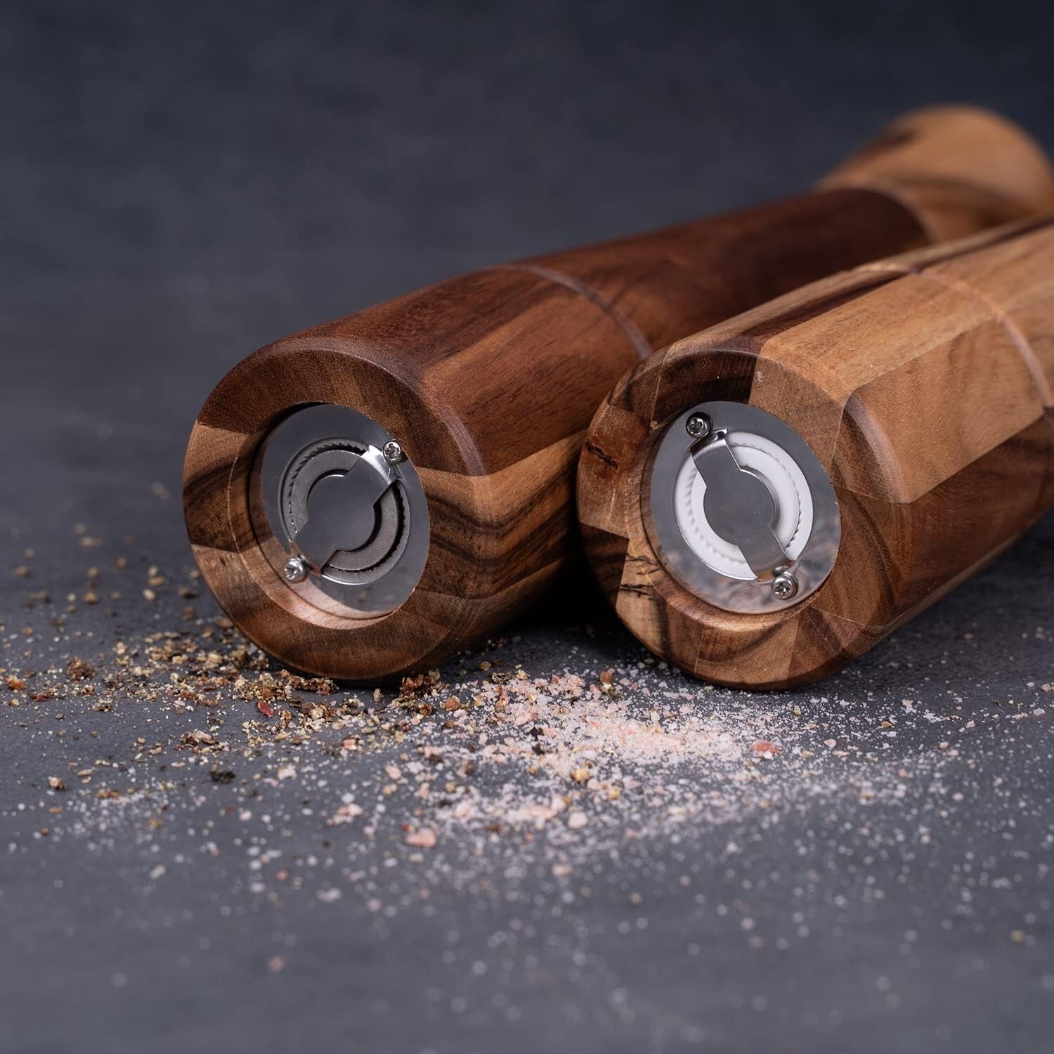 Elegant Acacia Wood Salt and Pepper Grinder Set with Adjustable Ceramic Mill