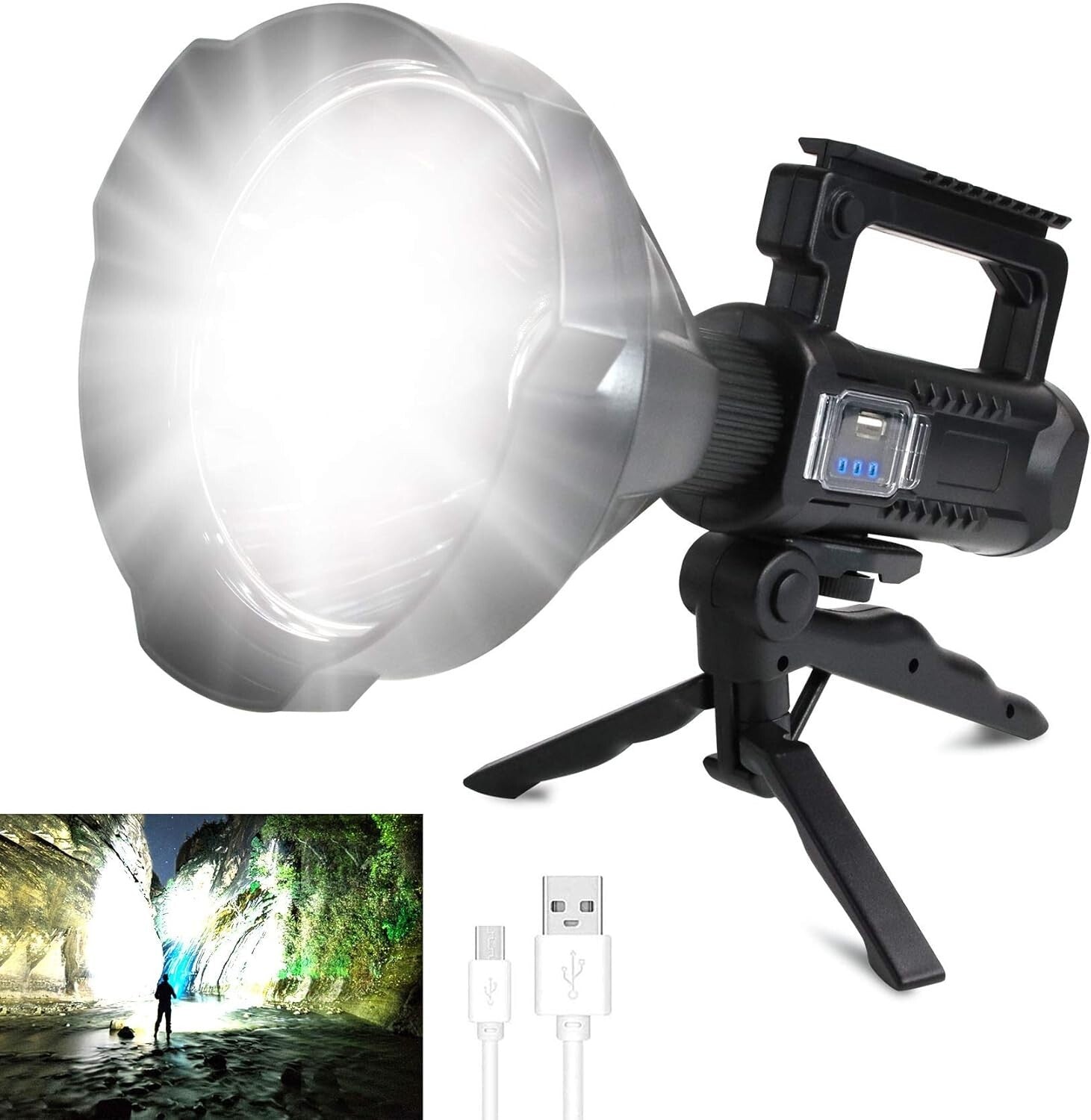 Heavy-Duty X-Large LED Spotlight with Tripod - Perfect for Camping & Fishing