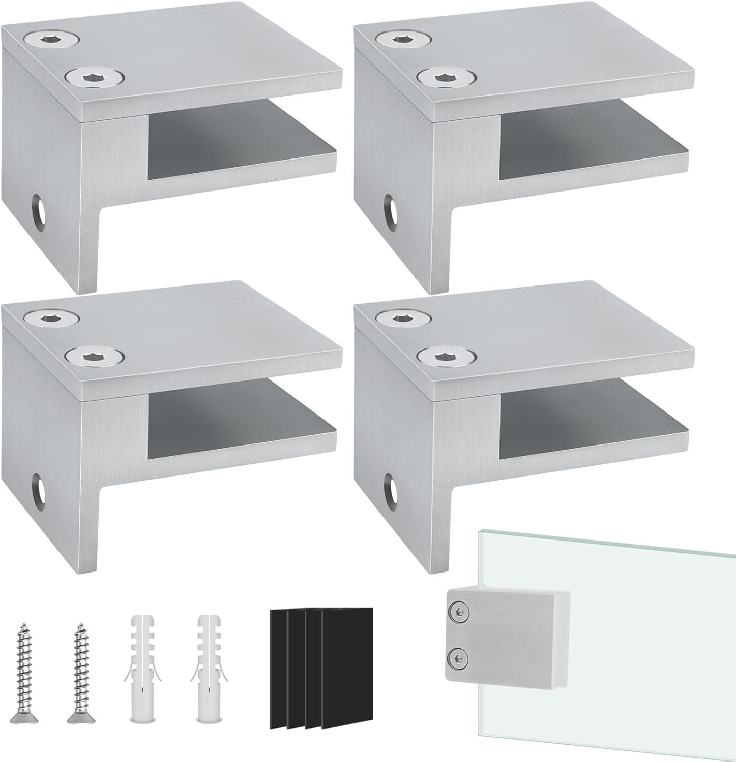 Brushed Stainless Steel Glass Clips - 4 Pack for Safe Pool and Balcony Railings