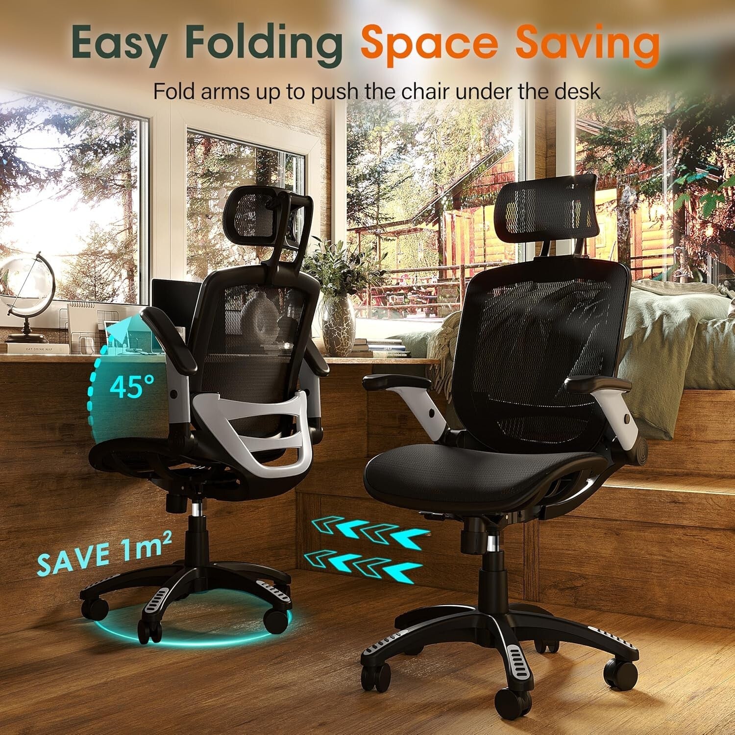 Multi-Functional Ergonomic Chair with Flip-Up Arms - Ideal for Tall Users