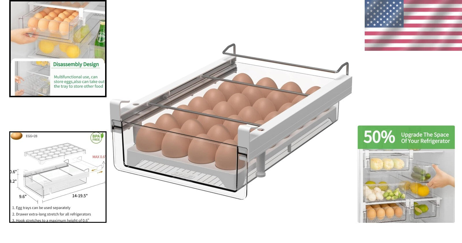 Premium Clear PET Egg Organizer with Heavy Duty Design - Easy Installation