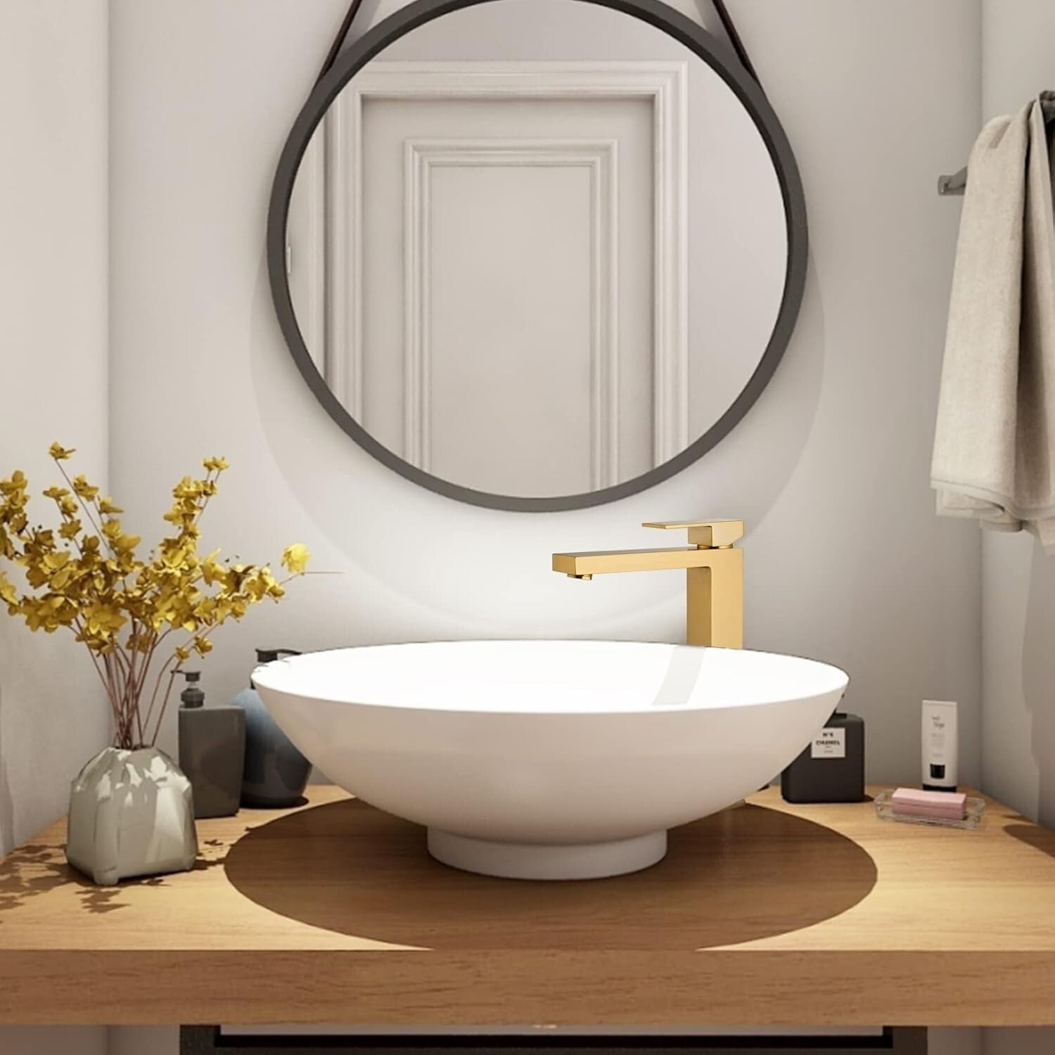 Modern Single Handle Brushed Gold Faucet - Includes Easy-Install Pop-Up Drain