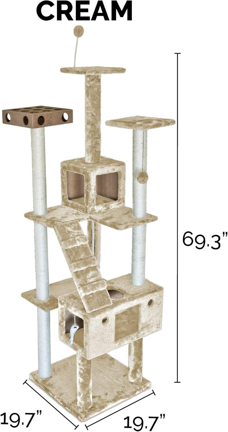 Tall Cat Playground Tower - 69.3" with Double Deck Condos & Scratching Posts