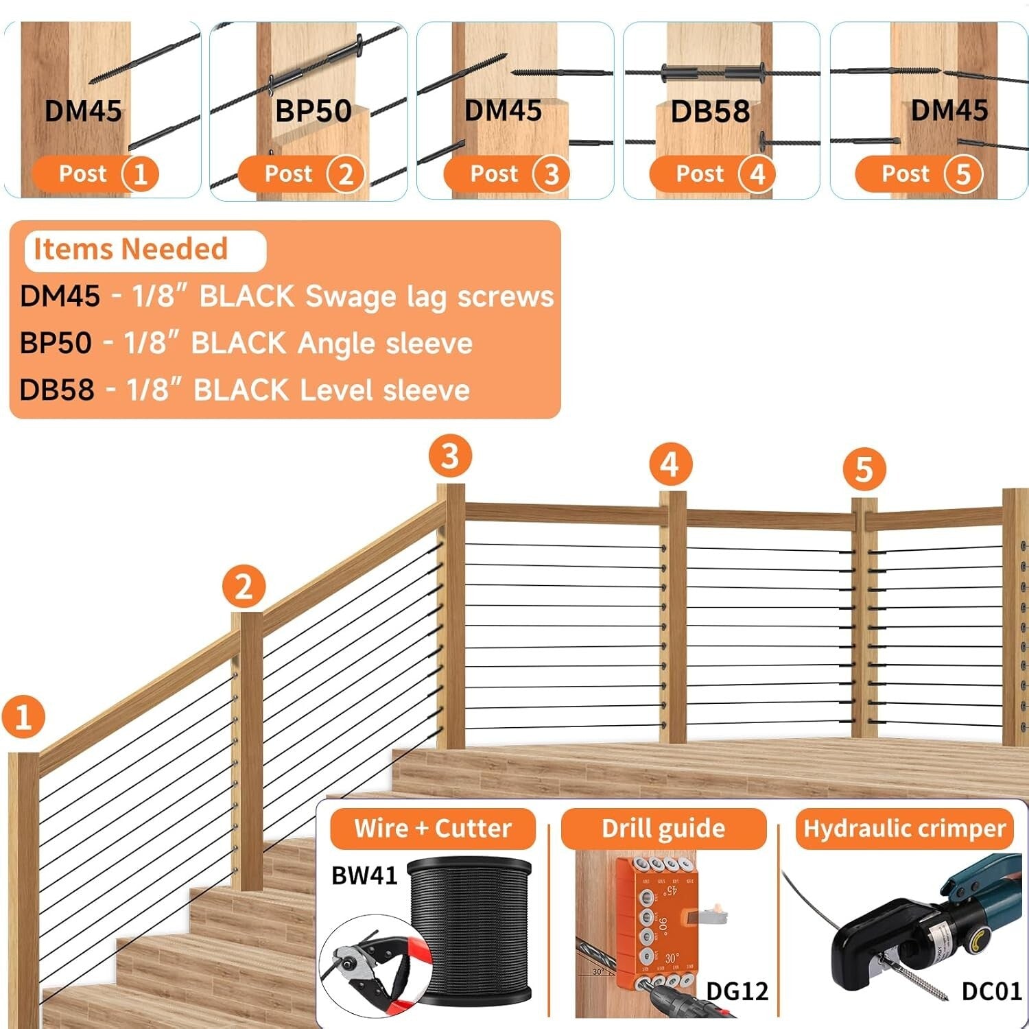 Elegant Black Stainless Steel Sleeves - 100 Pack for Wood Post Railing Hardware