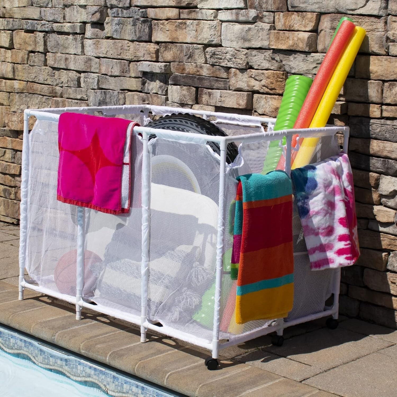 Stylish White Pool Floats & Noodles Organizer - 47.2" W Outdoor Storage Solution