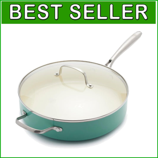 Elegant Turquoise 5QT Ceramic Nonstick Saute Pan with Stainless Steel Handle