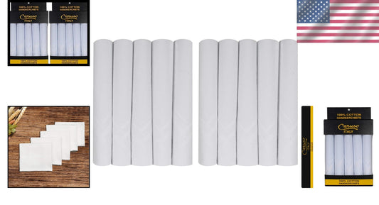 Stylish 100% Cotton Handkerchiefs for Men - Pack of 10, Machine Washable