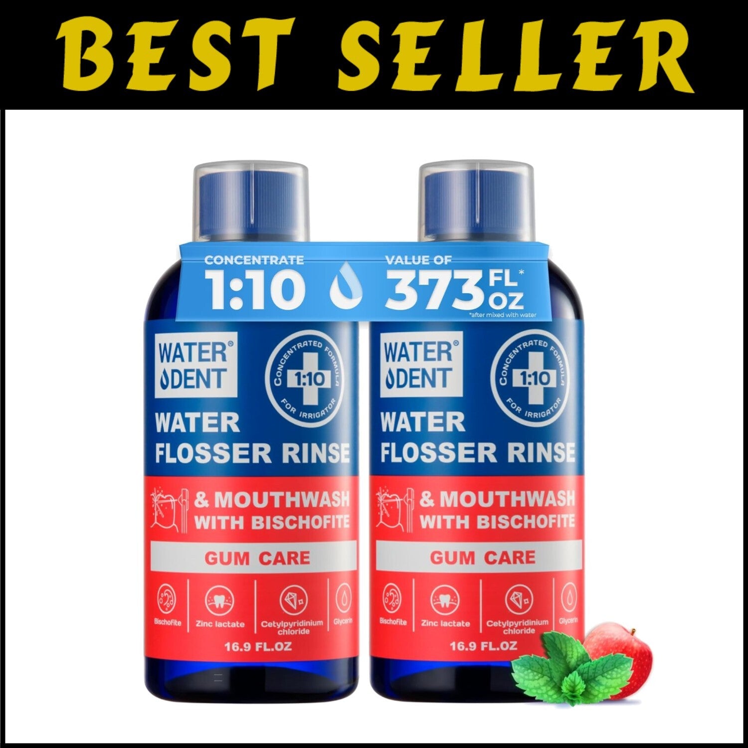 Fruit-Flavored Water Flosser Rinse for Plaque Removal & Fresh Breath (2-Pack)