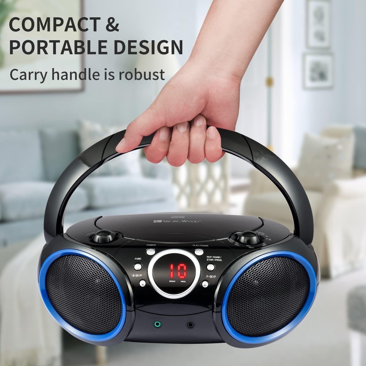 030C Portable CD Player Boombox with AM/FM Radio & Aux for Easy Connectivity