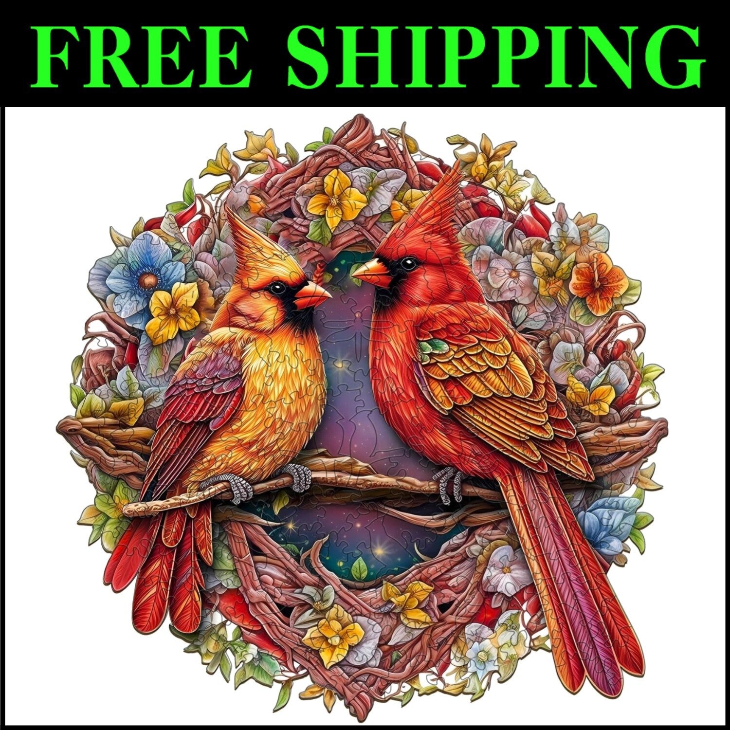 Delightful Cardinal Wooden Puzzle - 300-Piece Family Game Night Essential