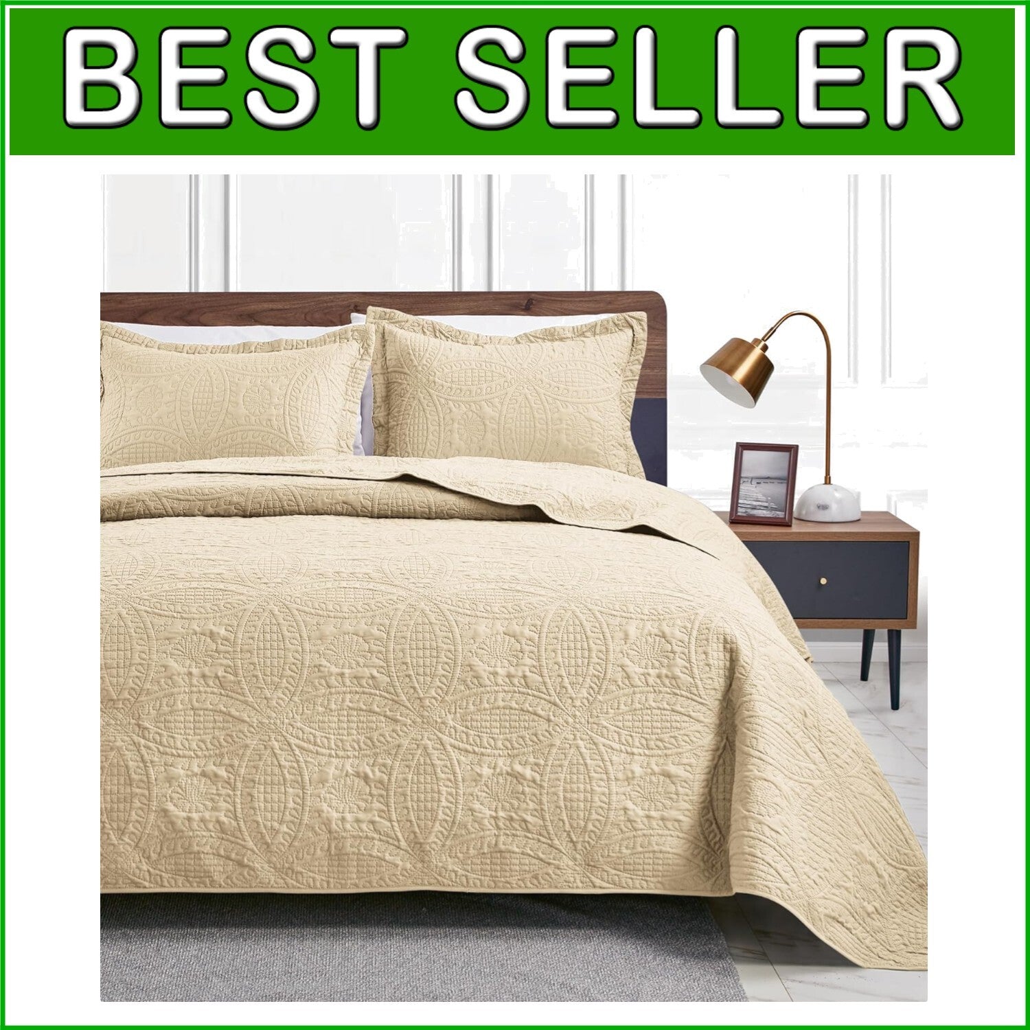 Elegant Cal King Summer Quilt Set - 3 Piece Coin Pattern for Year-Round Comfort