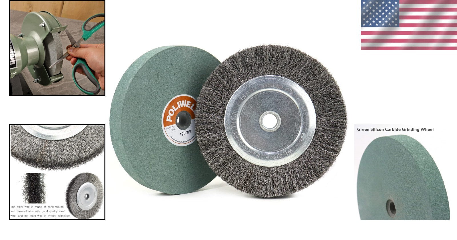 Premium 6-Inch Bench Grinder Wheel and Fine Crimped Wire Brush Combo for Tools