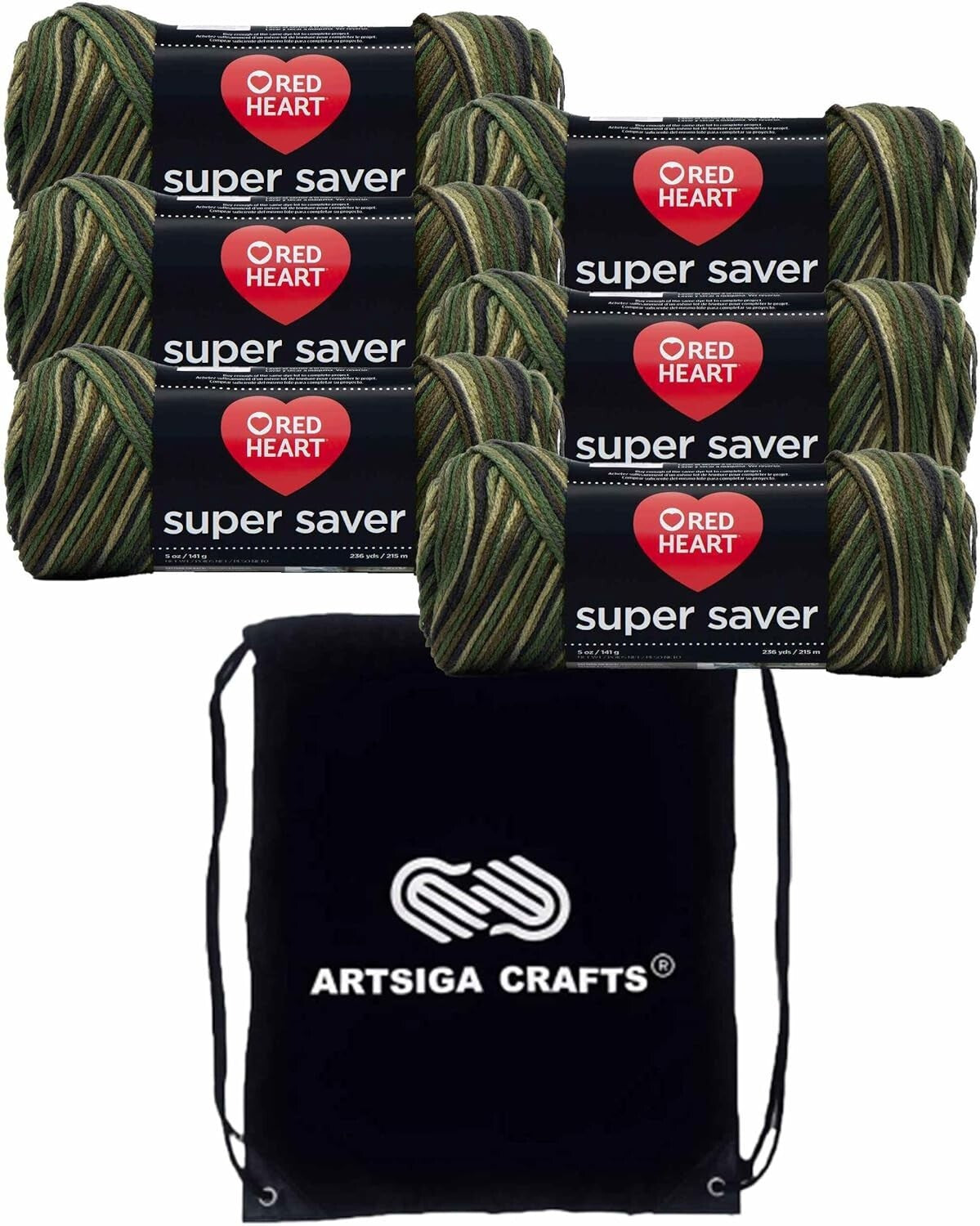 6-Skein Super Saver Camouflage Yarn Set with Project Bag - Perfect for Crafting