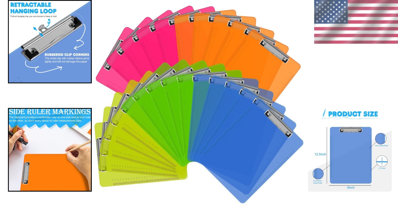 Smooth Surface Plastic Clipboards - 25 Pack, Low Profile Clips for Easy Use