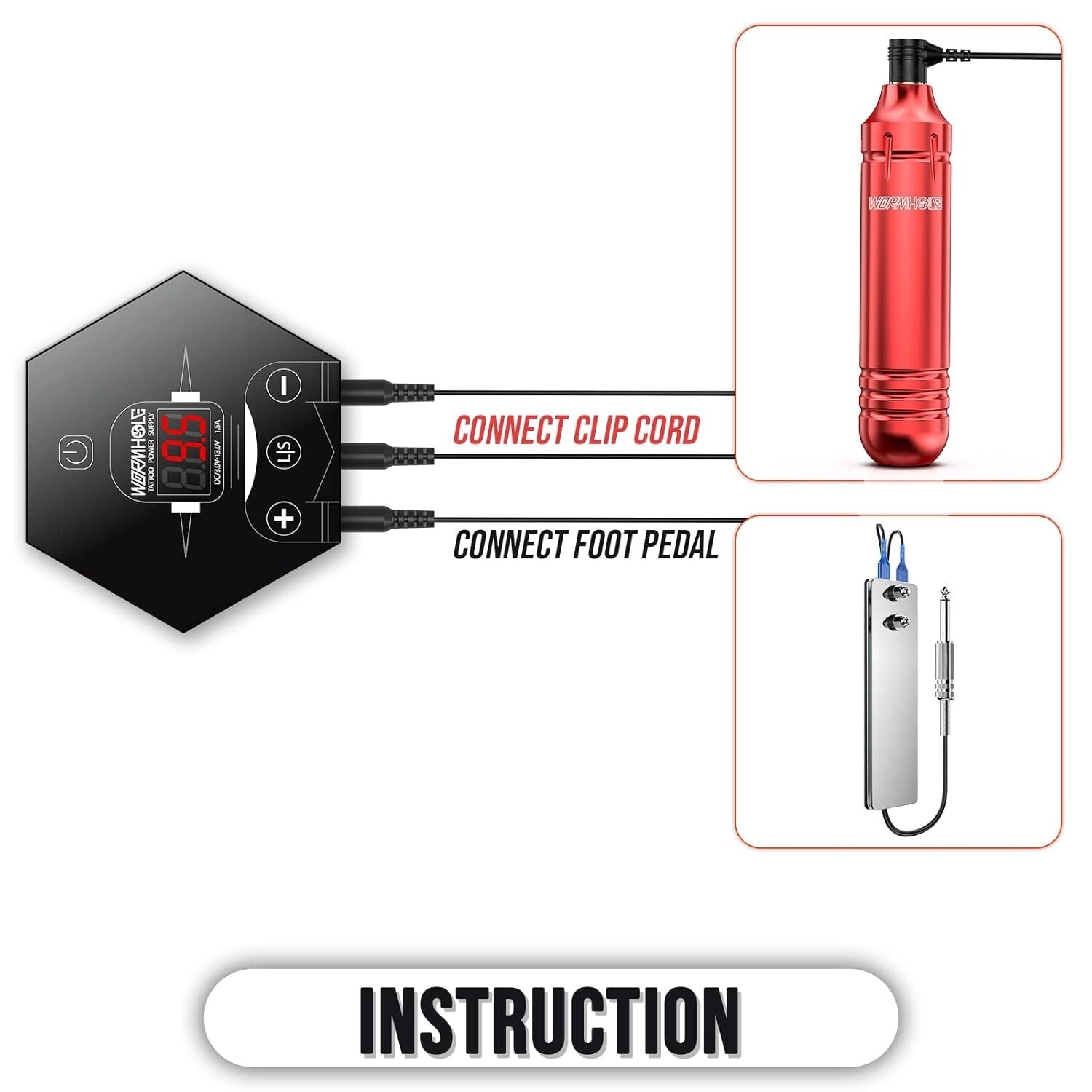 Beginner's 105-Piece Tattoo Gun Kit with 20 Color Inks - Red Ergonomic Design