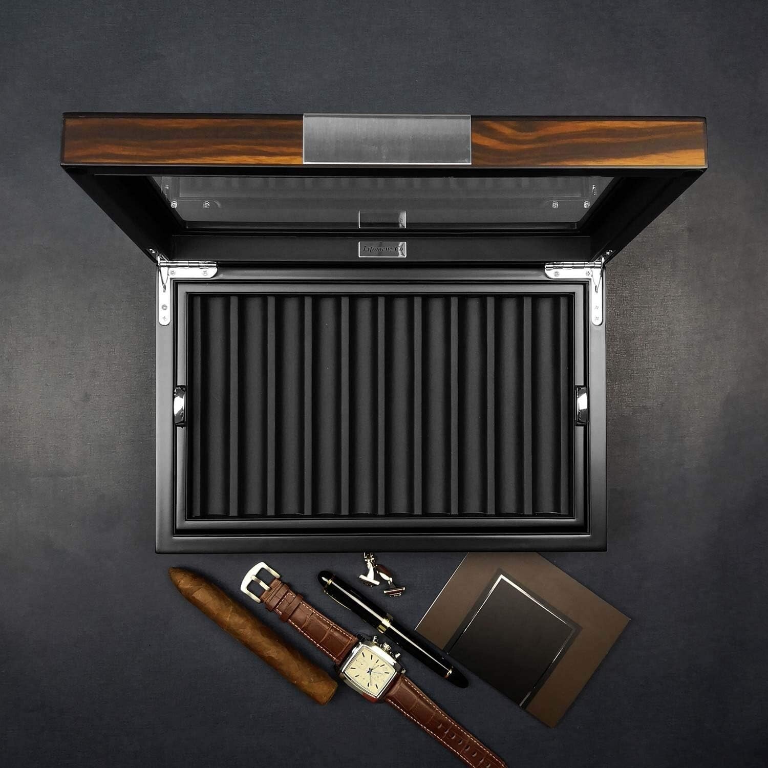 Portable Ebony Wood Pen Case with Glass Window - Protects & Displays 20 Pens