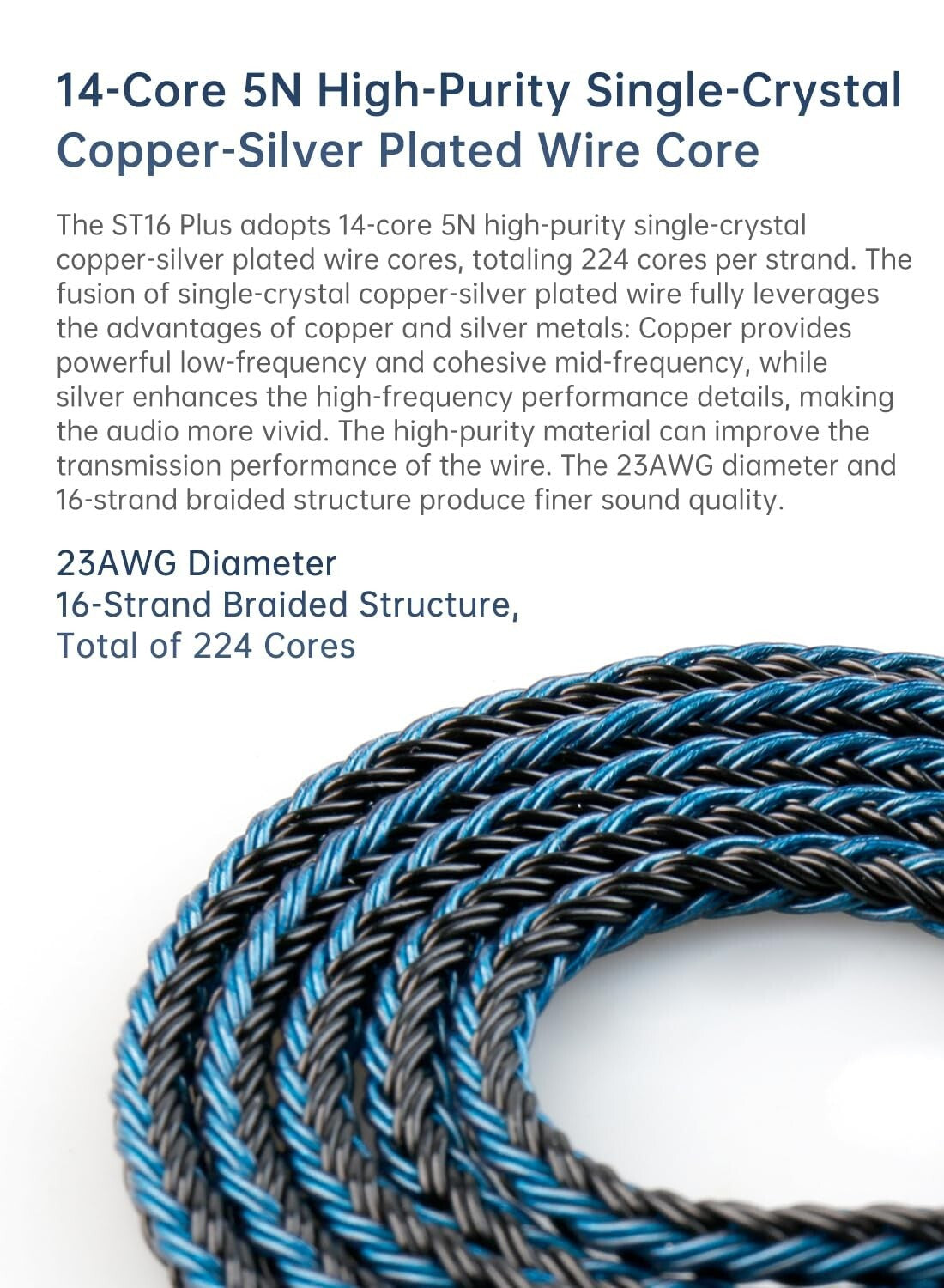 Black-Blue 2M IEM Cable - High Purity Copper-Silver, Perfect for Music Lovers