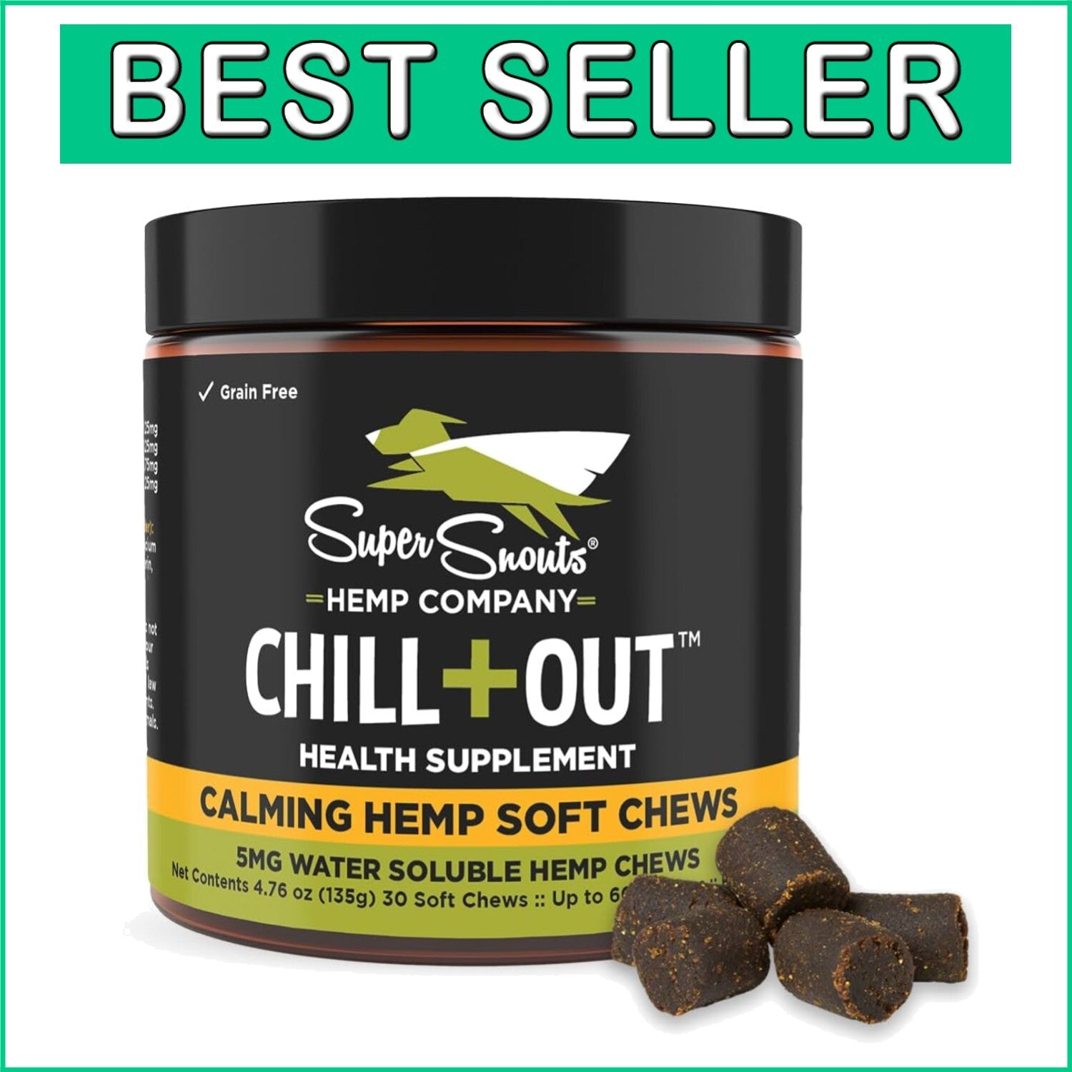 Organic Calming Pet Chews with Hemp & L-Tryptophan – 30 Beef Liver Soft Chews