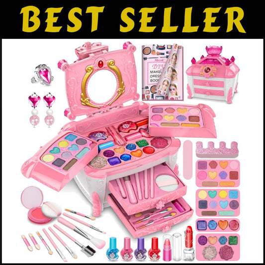 Delightful Kids Makeup Kit with Real Cosmetic Case - Washable Fun for Ages 3-12