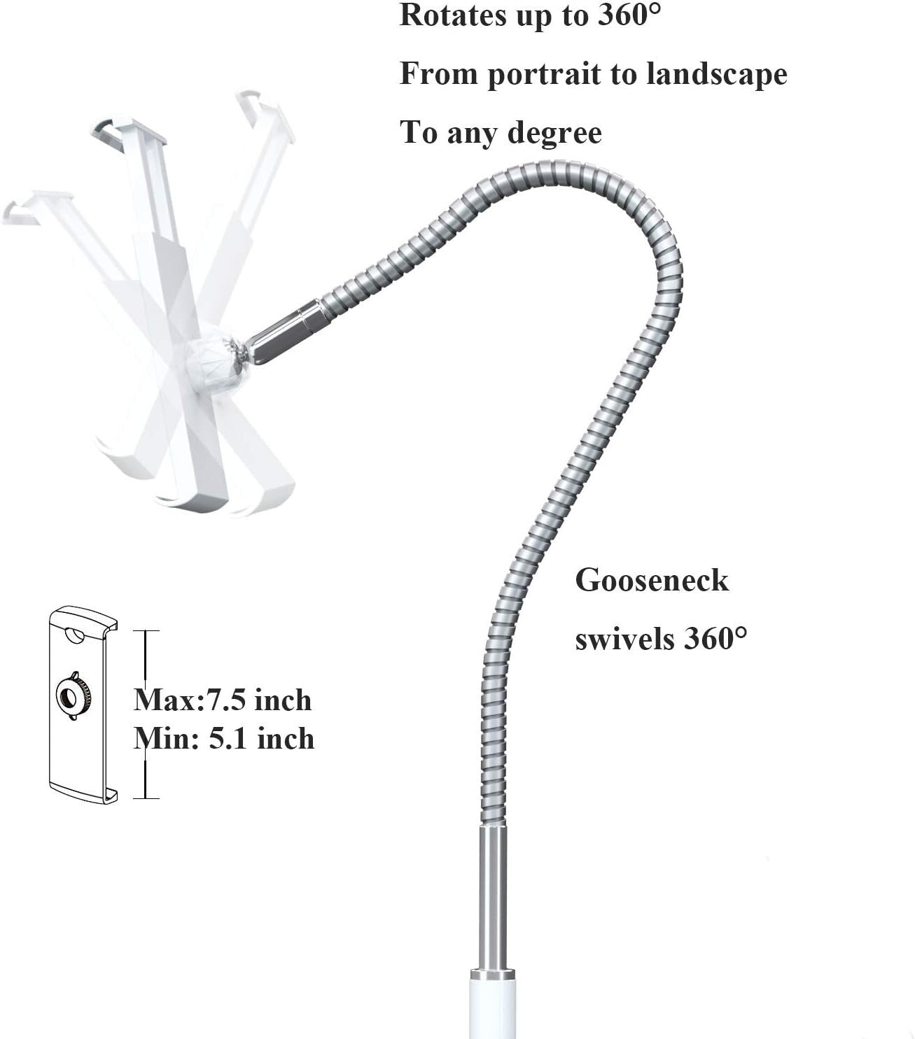 Elegant Adjustable Tablet Floor Stand with Flexible Gooseneck for 3.5"-10.6"