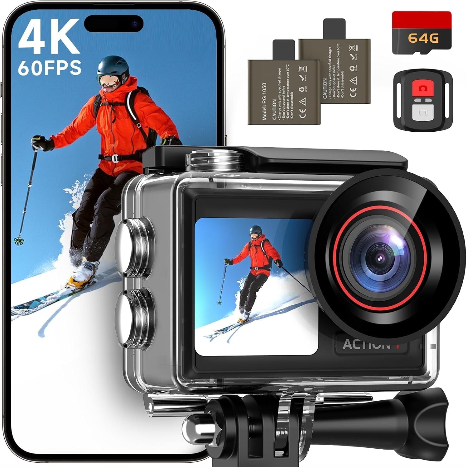 Stabilized 4K Action Camera with Wi-Fi & 64GB Card - Perfect for Thrill Seekers