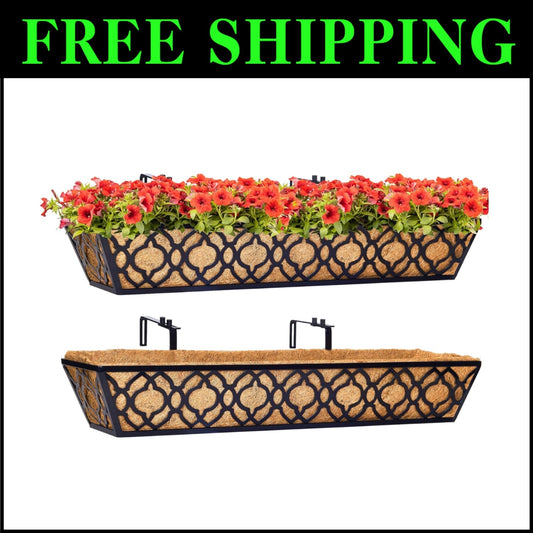 Elegant Black Metal 30-Inch Flower Planters - Complete 2pcs Set with Coco Liners