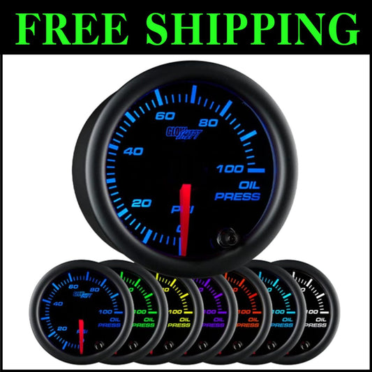 Customizable 7 Color 100 PSI Oil Pressure Gauge - Clear Lens & Easy Installation