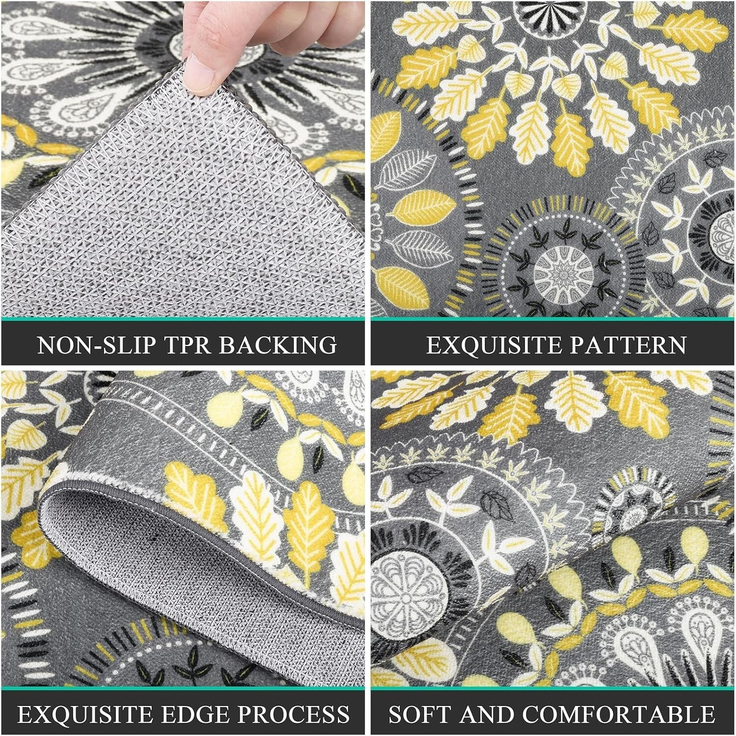 Boho 3-Piece Kitchen Rug Set - Non-Slip Runner & Floral Design for Modern Homes