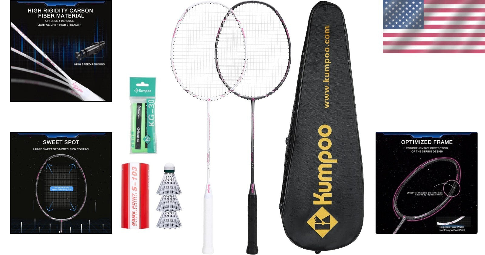 Elevate Your Game: 2 Carbon Fiber Badminton Rackets with Cover and Shuttlecocks